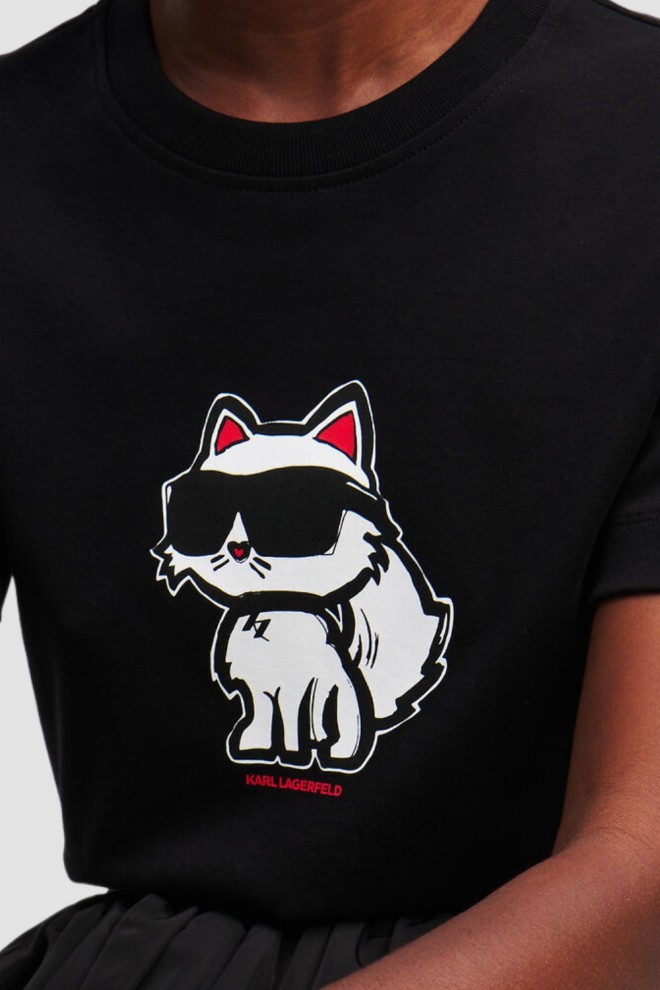 KARL LAGERFELD Tricou negru pentru femei Ikon Sketch Choupette