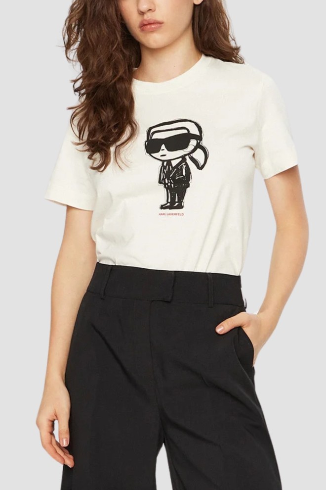Tricou KARL LAGERFELD Ikon Sketch Karl bej pentru femei
