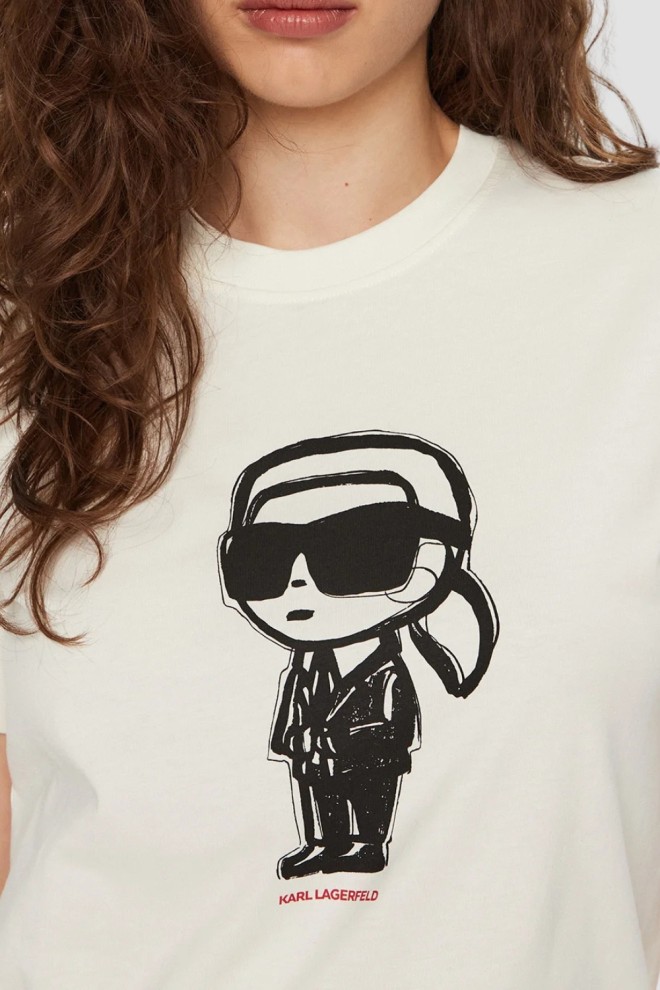 Tricou KARL LAGERFELD Ikon Sketch Karl bej pentru femei