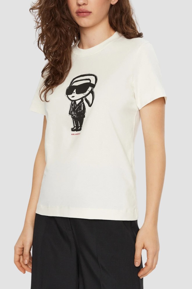 Tricou KARL LAGERFELD Ikon Sketch Karl bej pentru femei