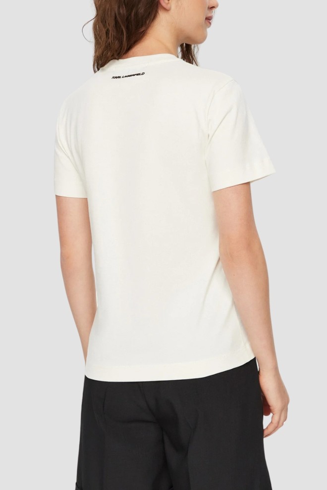 Tricou KARL LAGERFELD Ikon Sketch Karl bej pentru femei