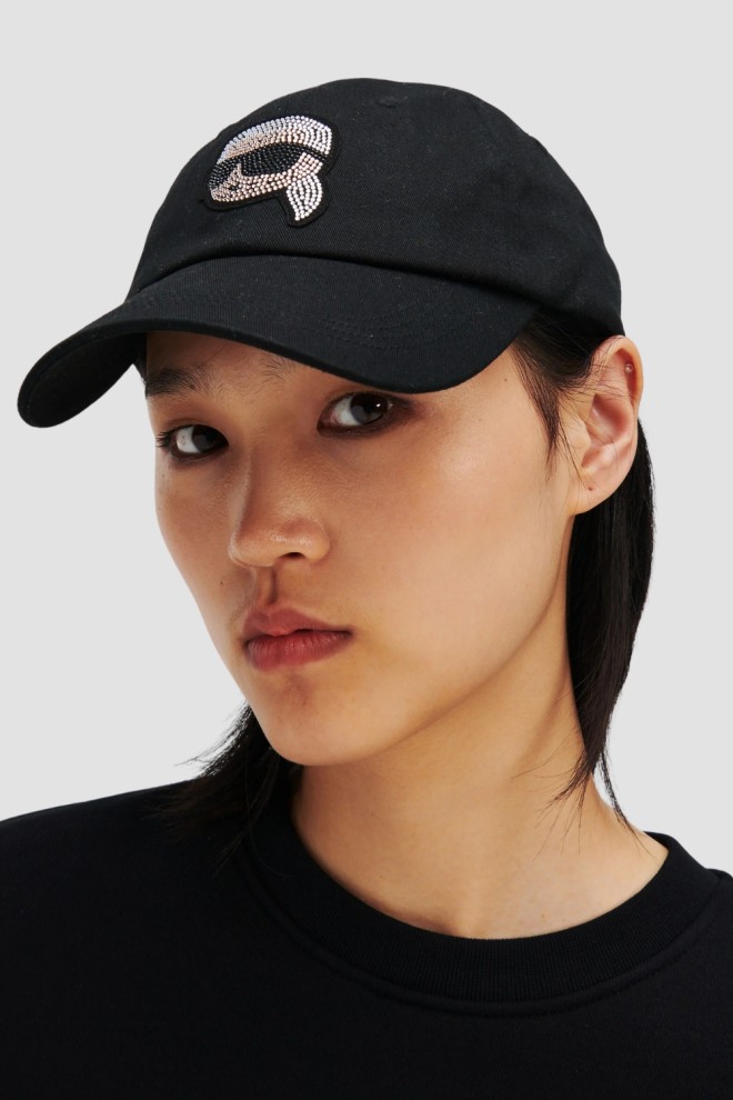 KARL LAGERFELD Șapcă de baseball neagră pentru femei Ikon Rhinestones