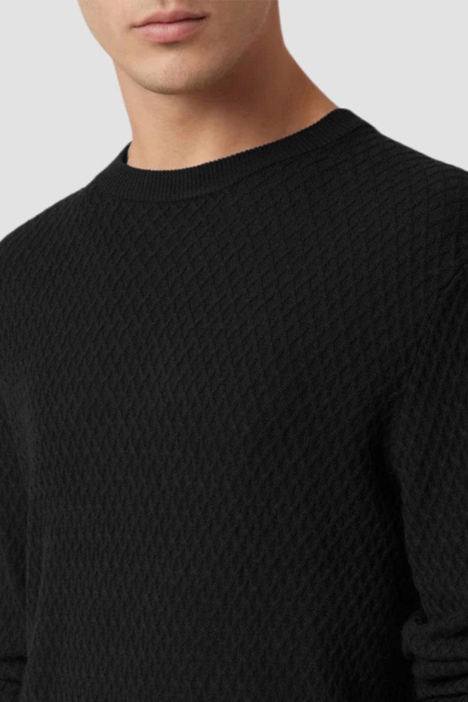 GUESS Pulover negru pentru bărbați Davin Cn Ls