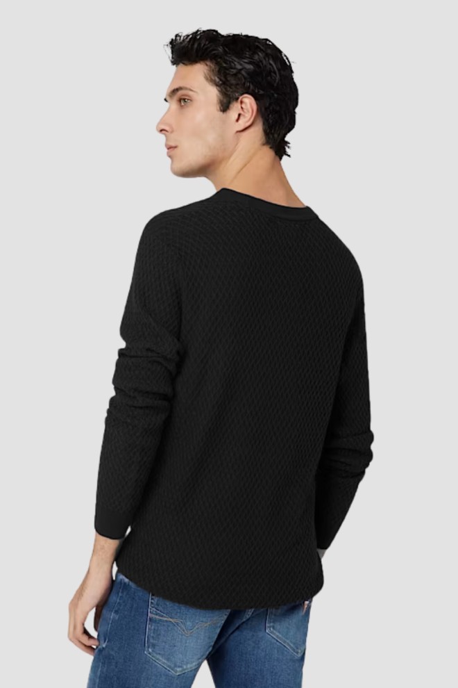 GUESS Pulover negru pentru bărbați Davin Cn Ls