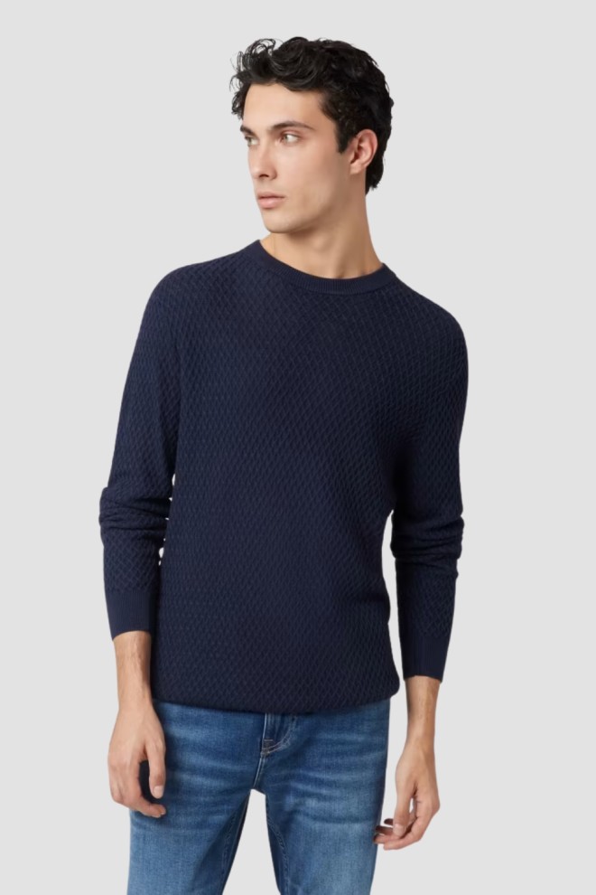 GUESS Pulover albastru marin pentru bărbați Davin Cn Ls