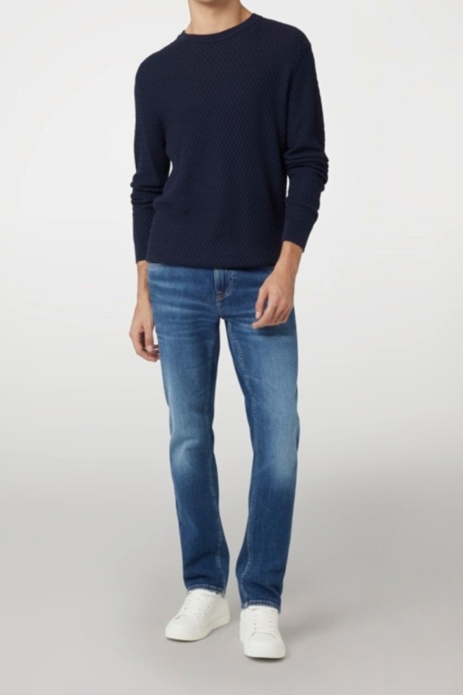 GUESS Pulover albastru marin pentru bărbați Davin Cn Ls