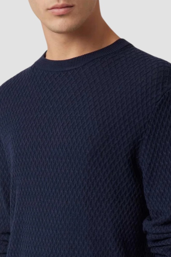 GUESS Pulover albastru marin pentru bărbați Davin Cn Ls