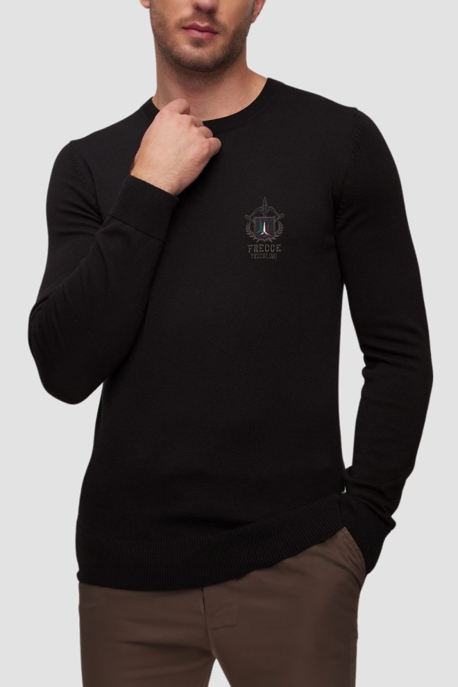 AERONAUTICA MILITARE Pulover cu gât rotund negru pentru bărbați