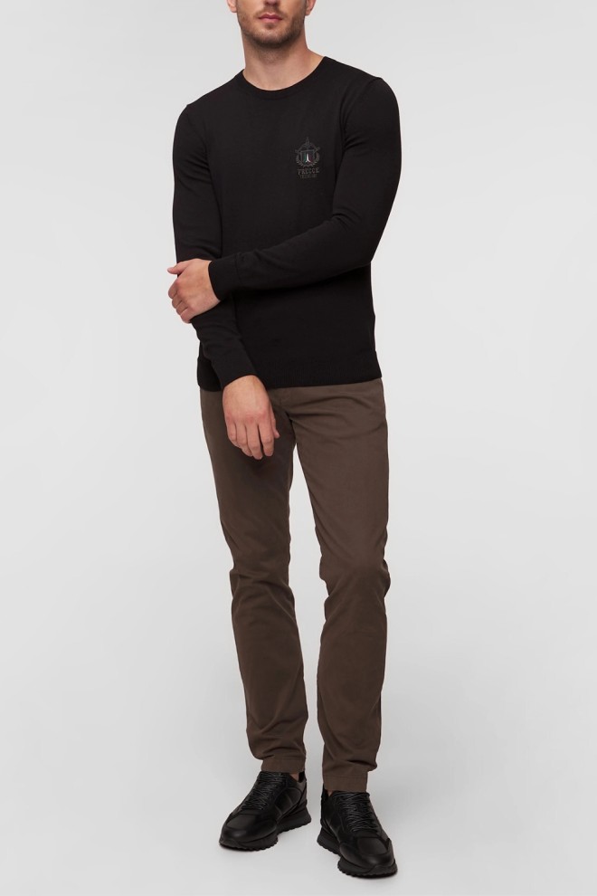 AERONAUTICA MILITARE Pulover cu gât rotund negru pentru bărbați