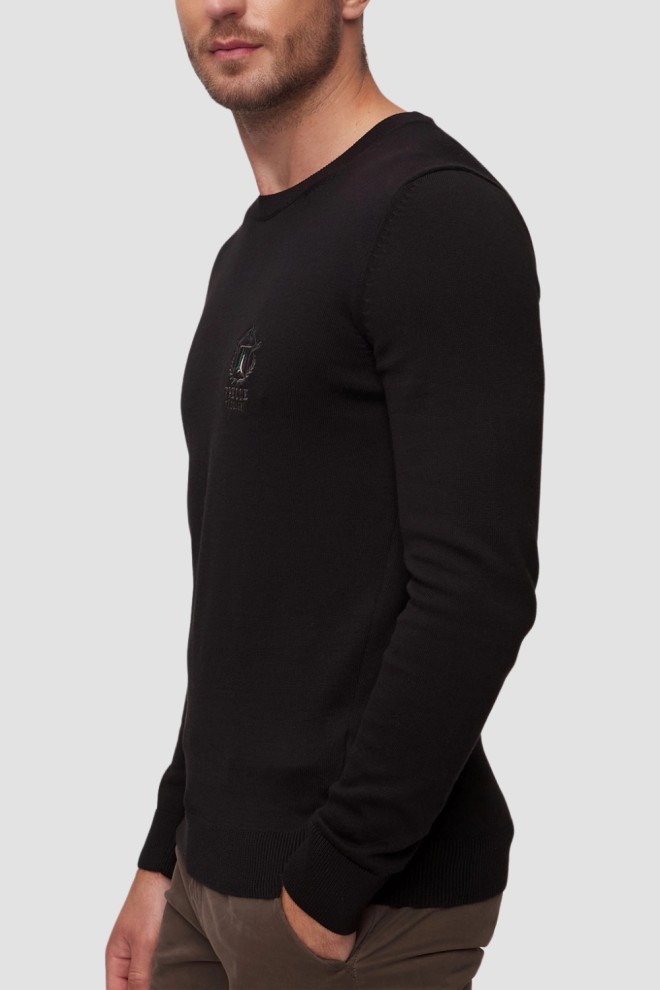 AERONAUTICA MILITARE Pulover cu gât rotund negru pentru bărbați