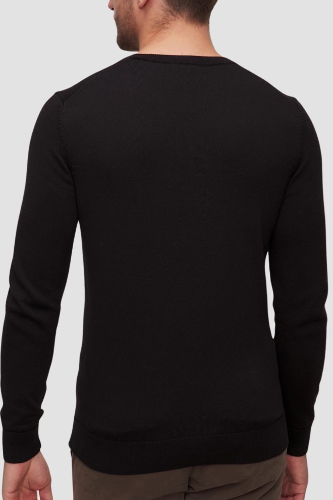 AERONAUTICA MILITARE Pulover cu gât rotund negru pentru bărbați