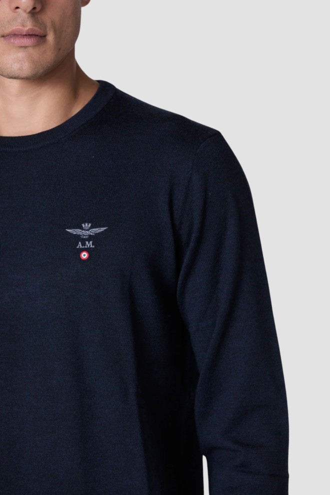 AERONAUTICA MILITARE Pulover Merino albastru marin pentru bărbați