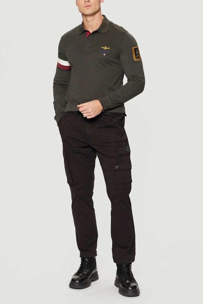 AERONAUTICA MILITARE Gri-verde bărbați polo cu mânecă lungă Tricolor