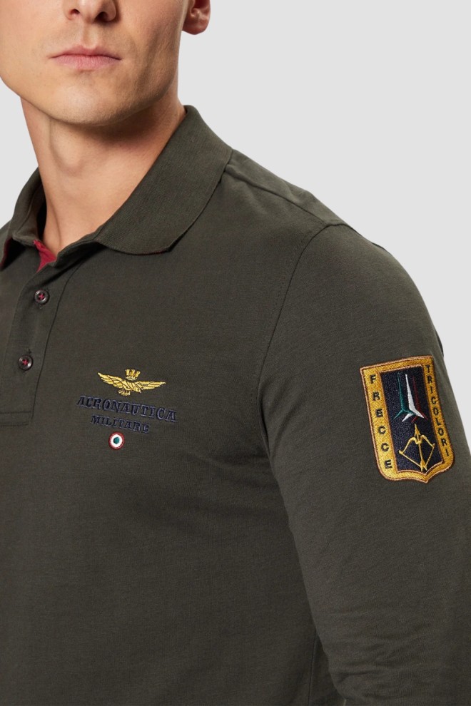 AERONAUTICA MILITARE Gri-verde bărbați polo cu mânecă lungă Tricolor