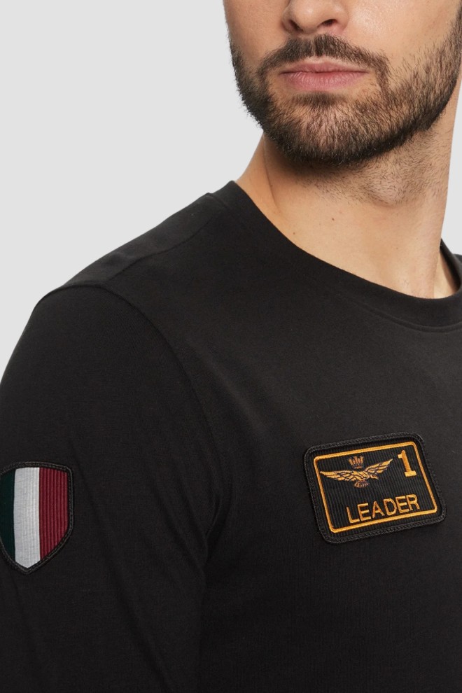 AERONAUTICA MILITARE Black Manșon lung pentru bărbați cu patch-uri