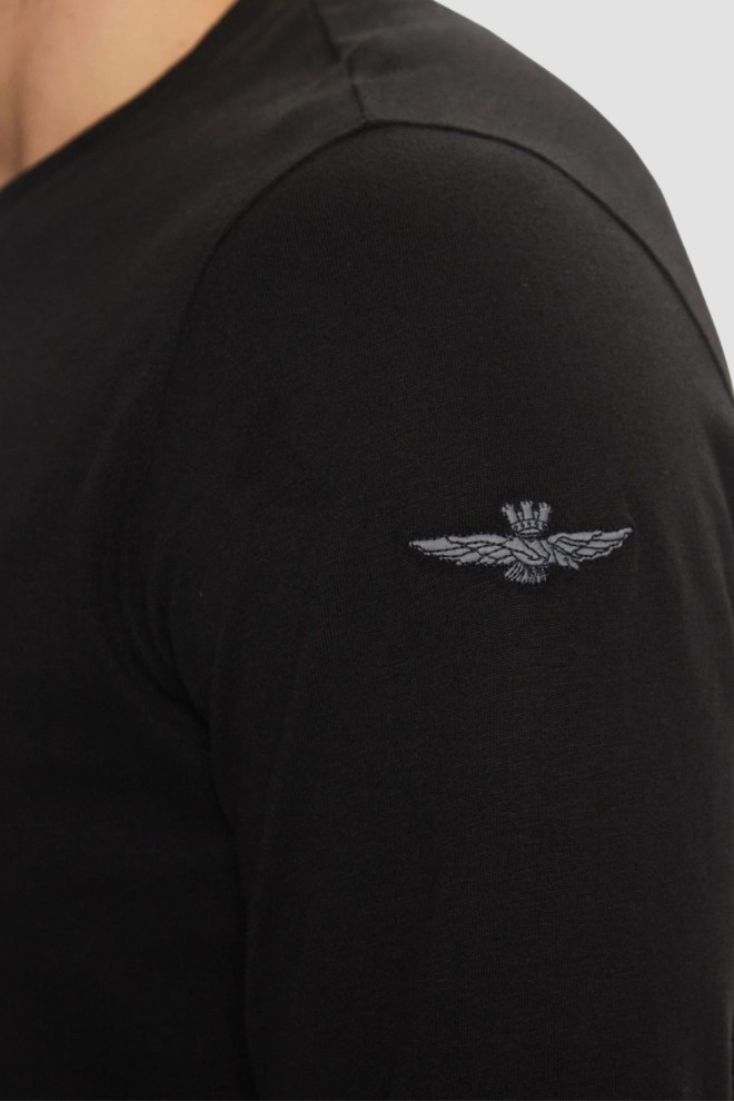 AERONAUTICA MILITARE Black Manșon lung pentru bărbați cu patch-uri
