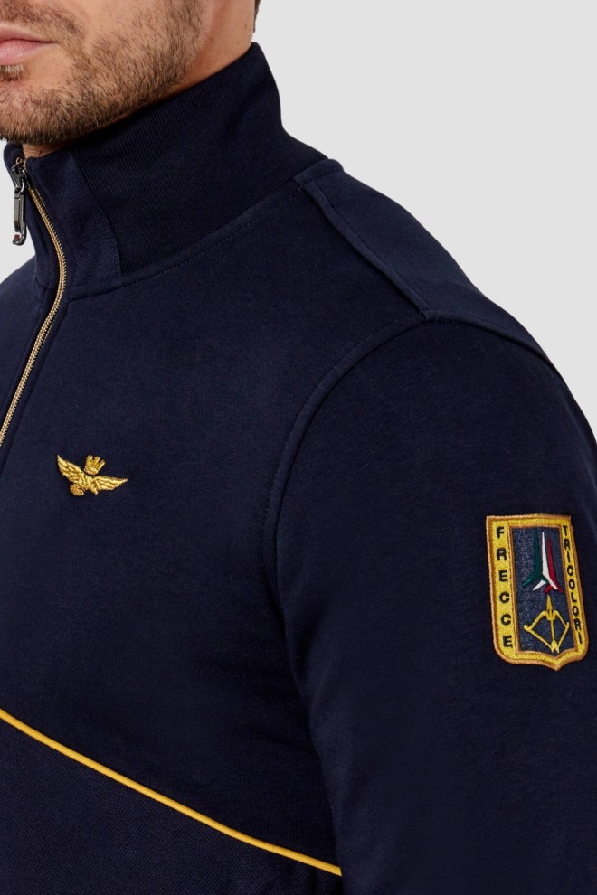 AERONAUTICA MILITARE Hanorace brodat color-block albastru marin pentru bărbați
