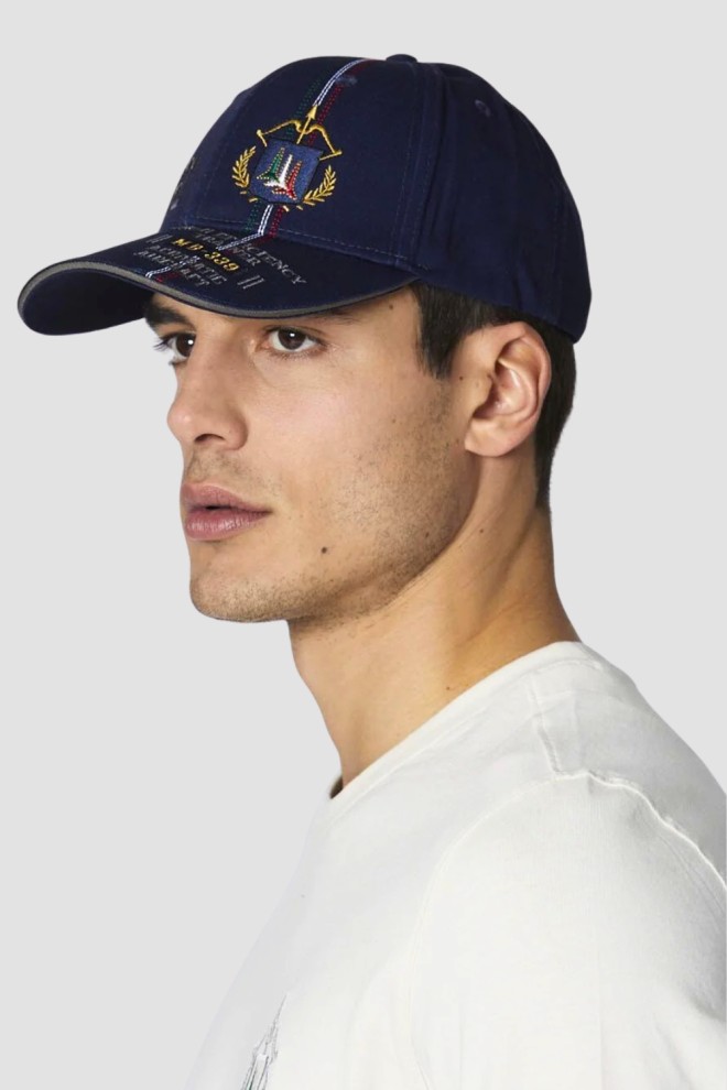 AERONAUTICA MILITARE Granatowa czapka męska Embroidered