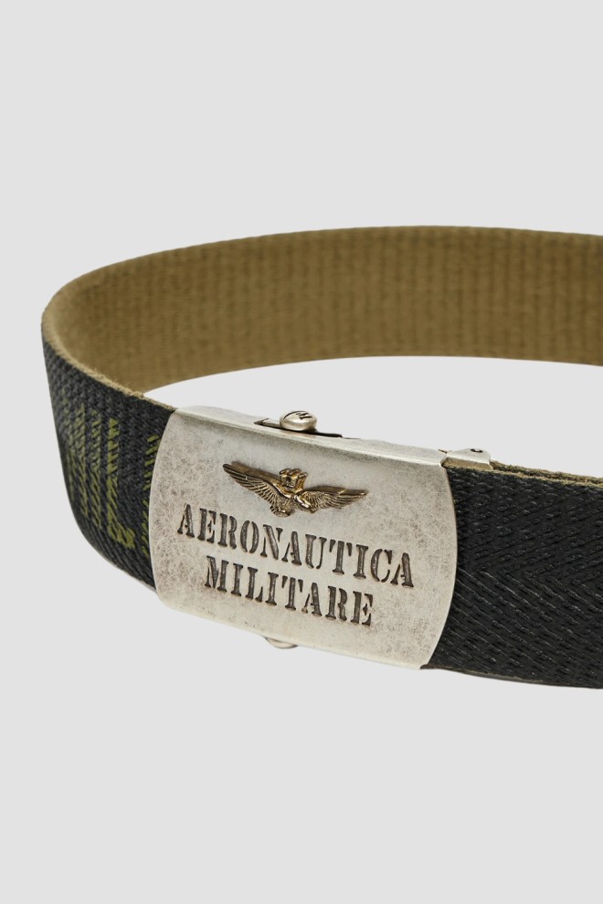 AERONAUTICA MILITARE Zielony męski pasek Herringbone Ribbon Bel