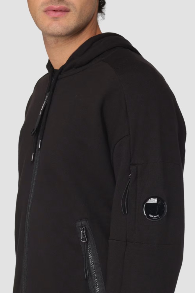 C.P. COMPANY Black Men's Hooded Open Sweatshirt