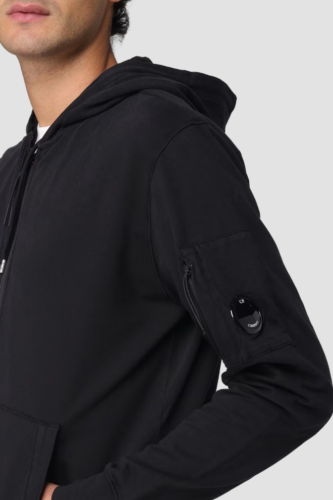 C.P. COMPANY Black Men's Hooded Open Sweatshirt
