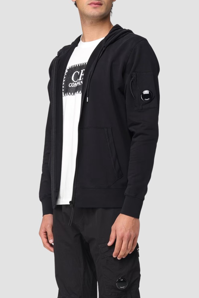 C.P. COMPANY Black Men's Hooded Open Sweatshirt