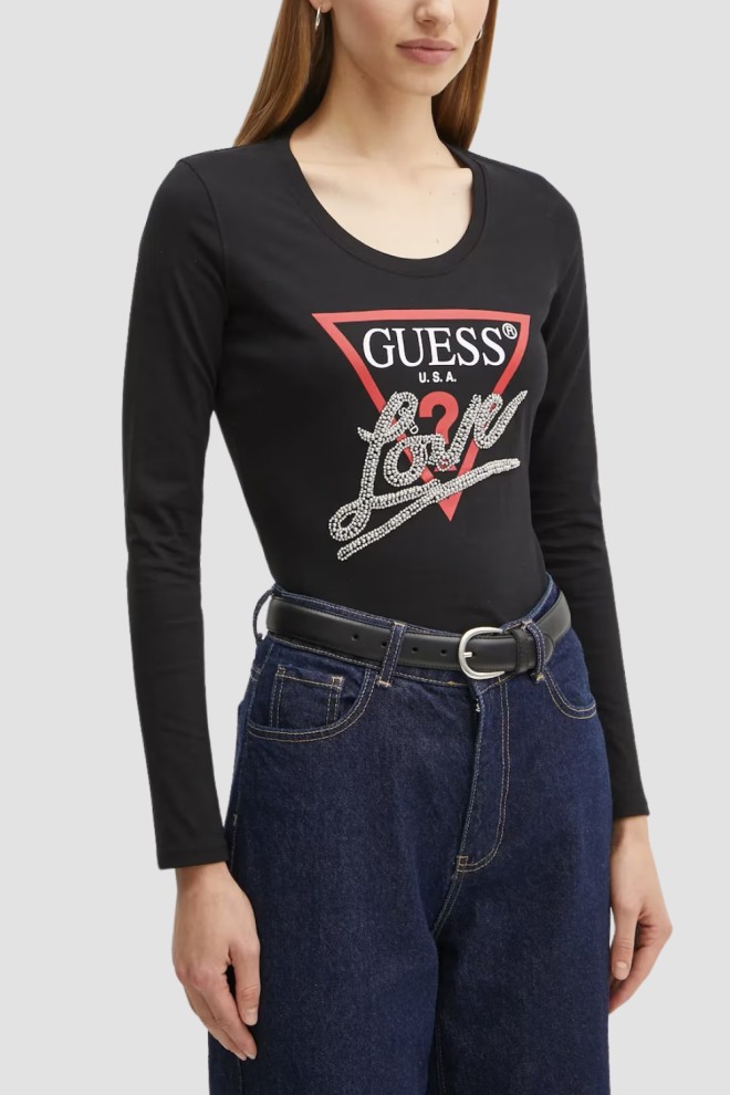 GUESS Negru pentru femei Love Longsleeve Tee