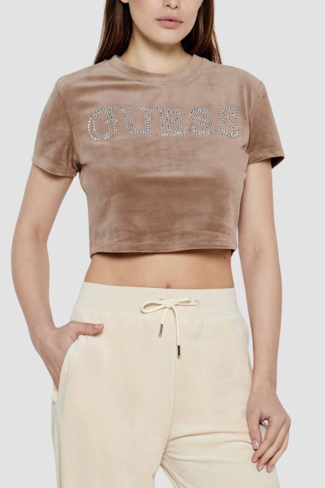 GUESS Brown Top cu tricou Couture pentru femei
