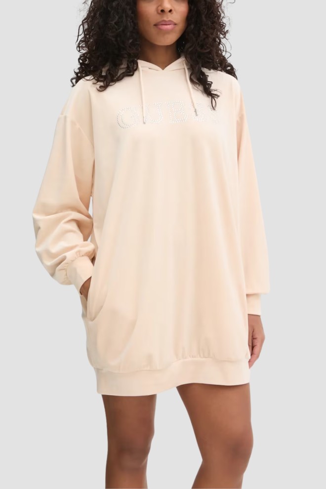 GUESS Beżowa damska długa welurowa bluza Couture