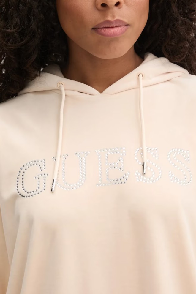 GUESS Beige Women's Long Velour Couture Sweatshirt