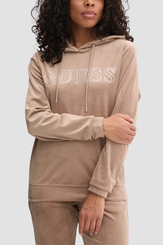 GUESS Brązowa welurowa damska bluza Couture