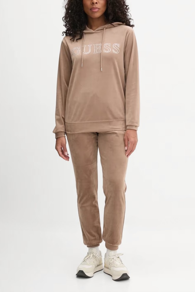 GUESS Brązowa welurowa damska bluza Couture