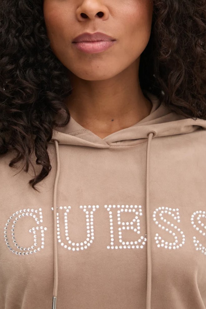 GUESS Brązowa welurowa damska bluza Couture