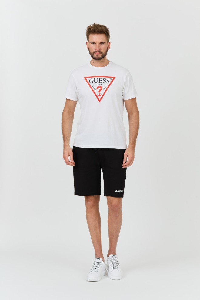 GUESS Biały męski t-shirt bawełniany z dużym logo Clsc Tri Logo