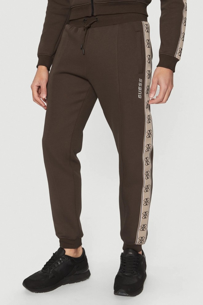 Pantaloni de trening pentru bărbați GUESS Brown cu dungi Mickey