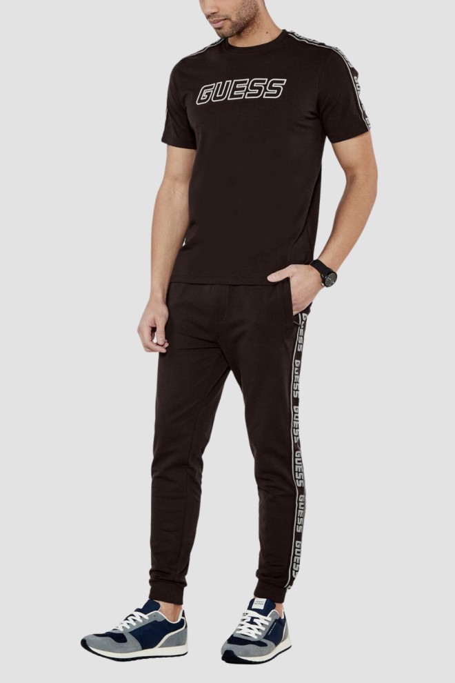 GUESS Brown men's sweatpants with New Arlo stripes