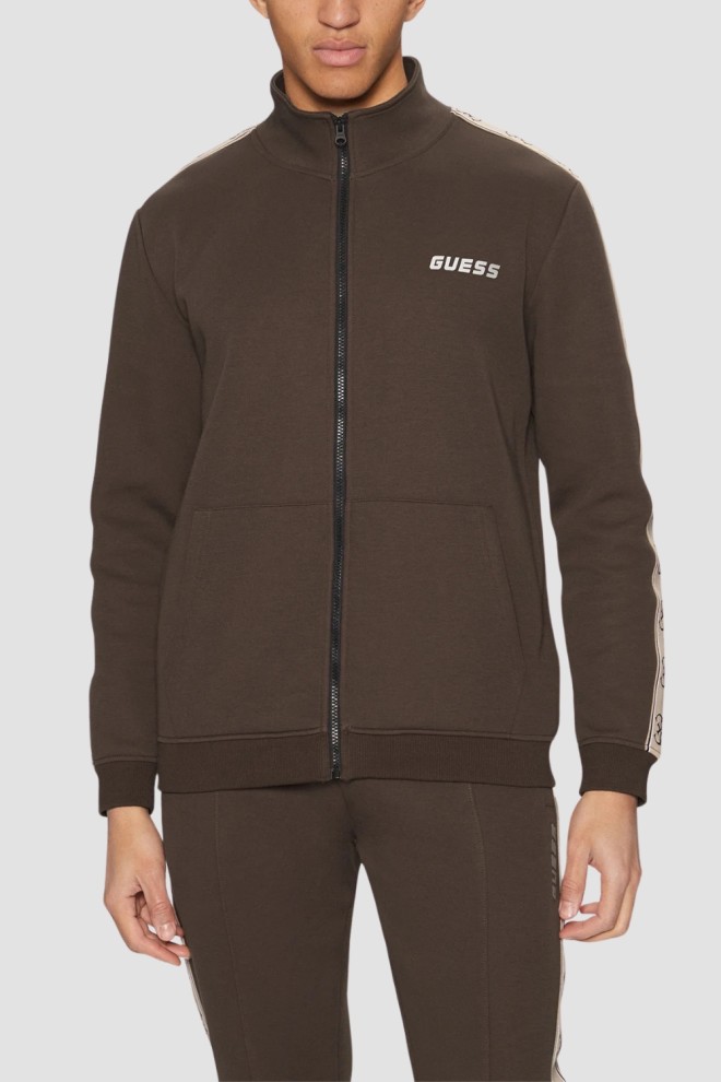 GUESS Brązowa męska rozpinana bluza z lampasami Mickey