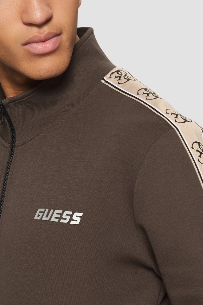 GUESS Brown men's unbuttoned sweatshirt with Mickey stripes