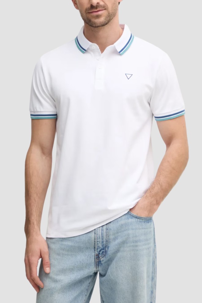 GUESS White Men's Pique Polo