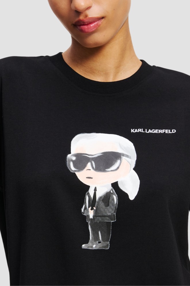 KARL LAGERFELD Чорна жіноча футболка Ikon Aquarelle K