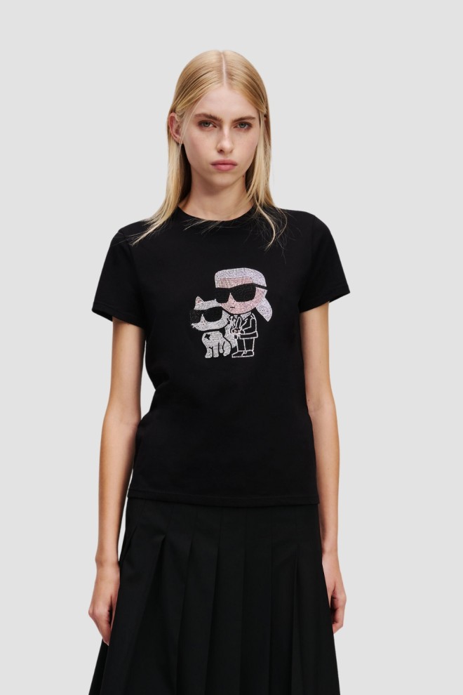 KARL LAGERFELD Tricou negru pentru femei cu zirconii Ikon Duo