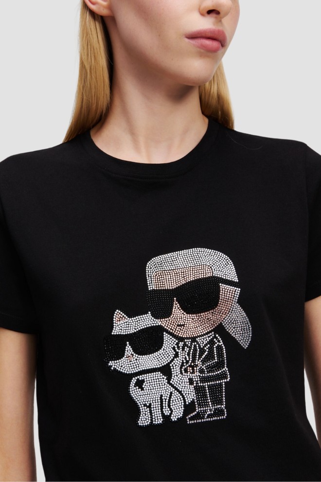 KARL LAGERFELD Tricou negru pentru femei cu zirconii Ikon Duo
