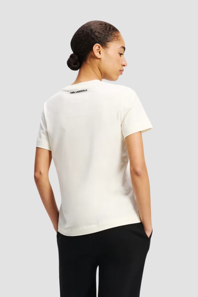 Tricou pentru femei KARL LAGERFELD Ikon Sketch Choupette bej