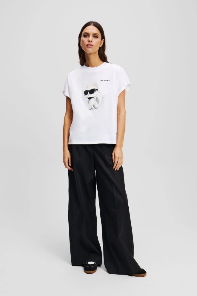 KARL LAGERFELD Biały damski t-shirt Ikon Aquarelle C Loose