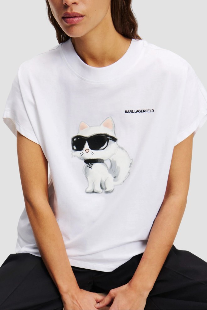 KARL LAGERFELD White Women's Ikon Aquarelle C Loose T-Shirt