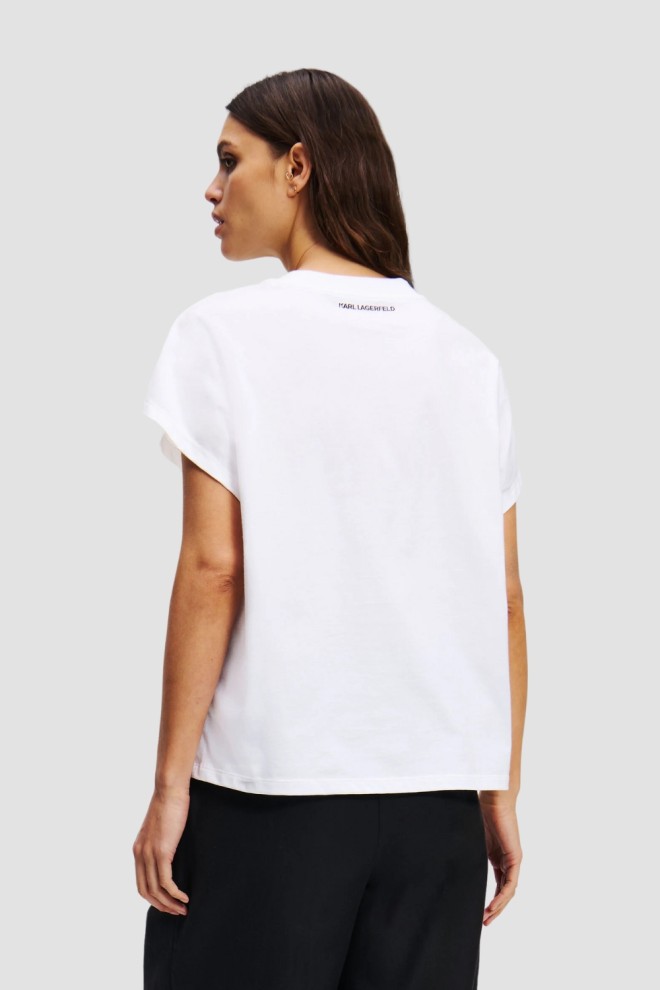 KARL LAGERFELD Alb pentru femei Ikon Aquarelle C Loose T-Shirt