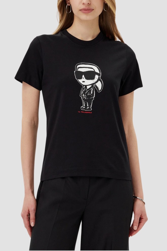 KARL LAGERFELD Tricou negru pentru femei Ikon Sketch Karl