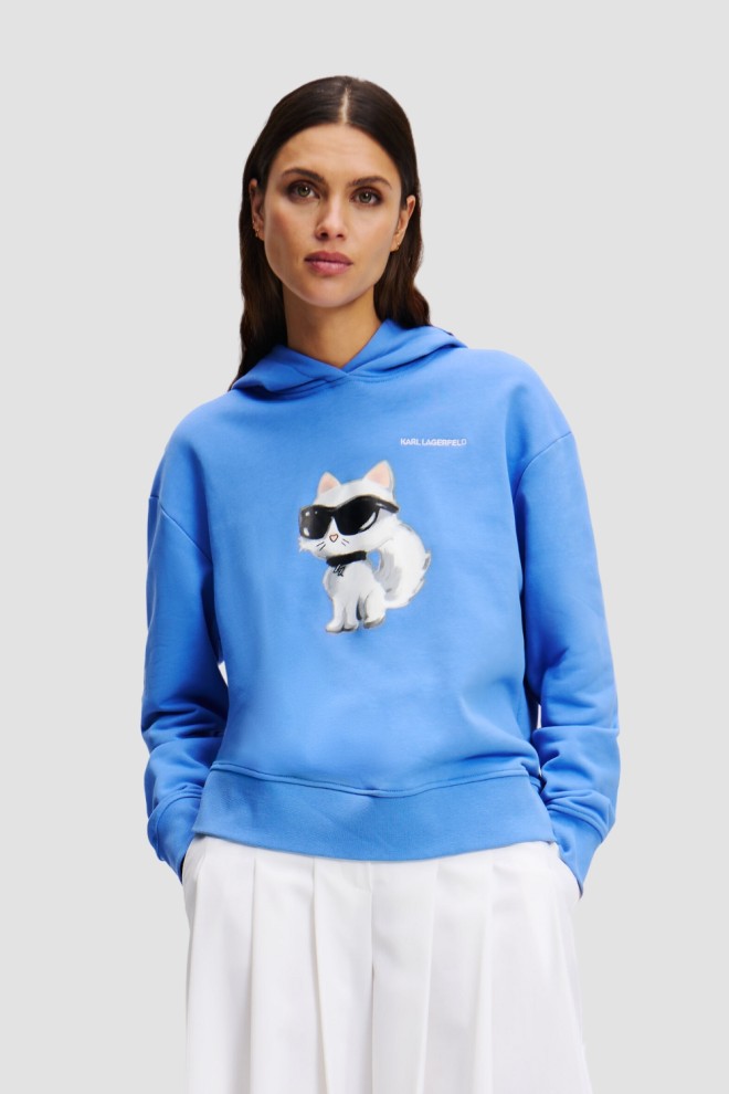 KARL LAGERFELD Niebieska damska bluza z kapturem Ikon Aquarelle C