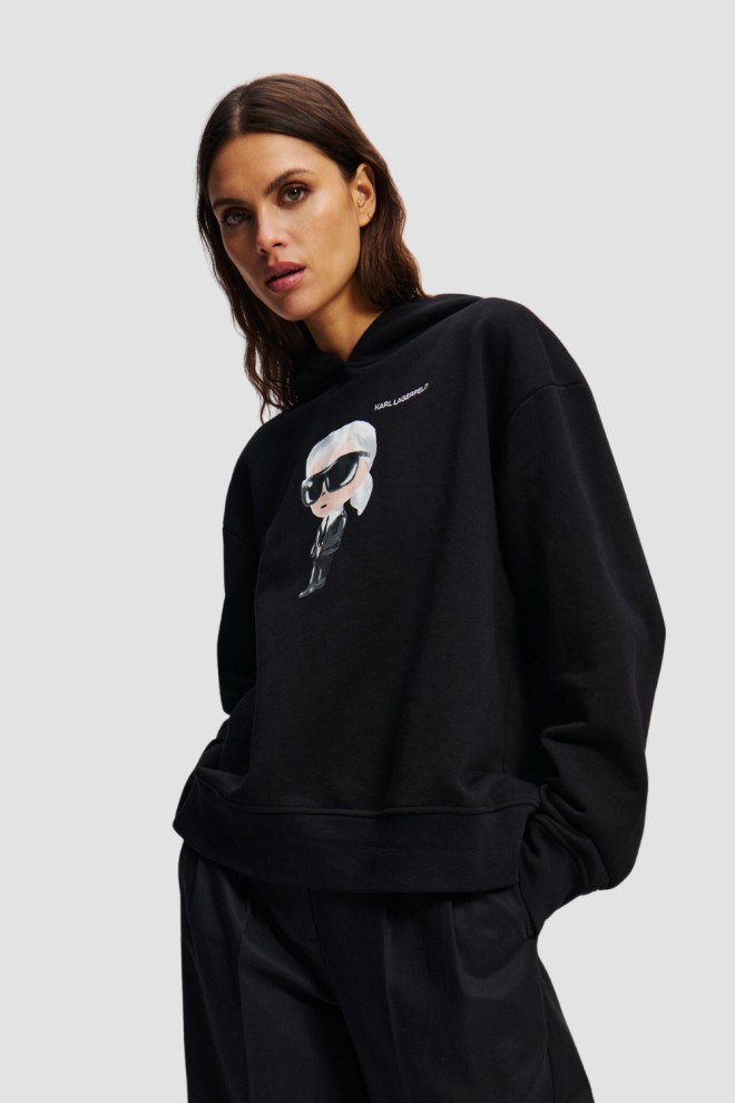 KARL LAGERFELD Czarna damska bluza z kapturem Ikon Aquarelle K