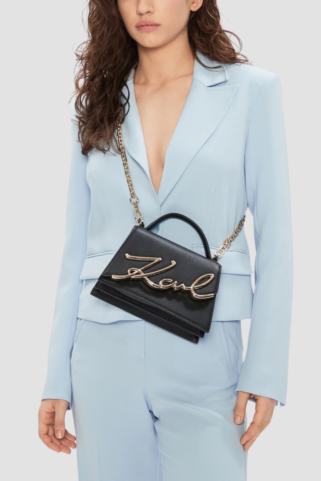 KARL LAGERFELD Czarna mała skórzana torebka K/signature 2.0